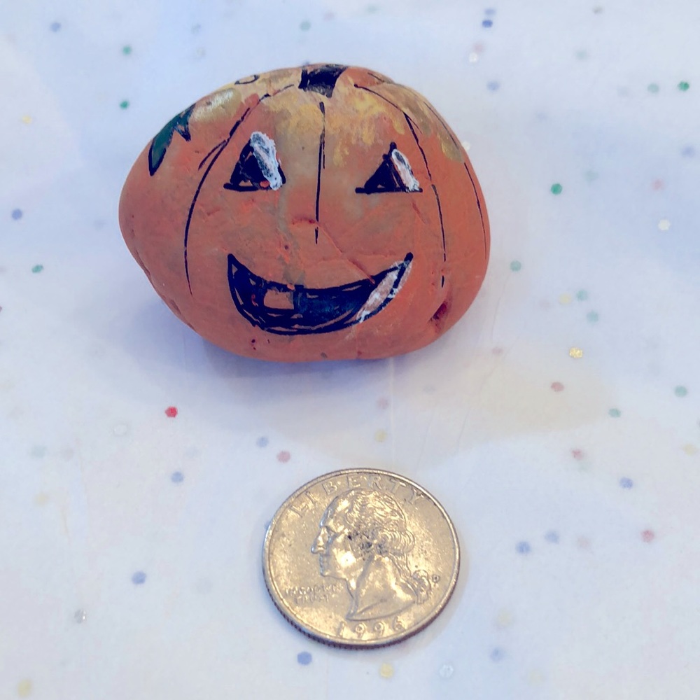 HAND PAINTED PUMPKIN ROCK - Picture 2 of 6